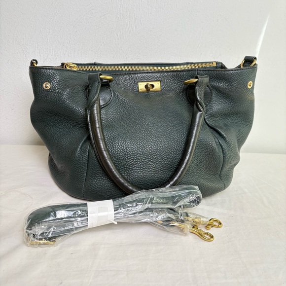 J. CREW Forest Green Pebbled Leather Brampton Hobo Satchel Crossbody Bag Purse - Picture 10 of 11